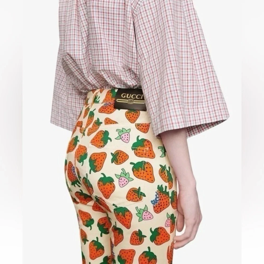 GUCCI Maximalist Luxury Spring Fruit Strawberry Skinny Cotton Twill Pants 25 NWT - Picture 7 of 13